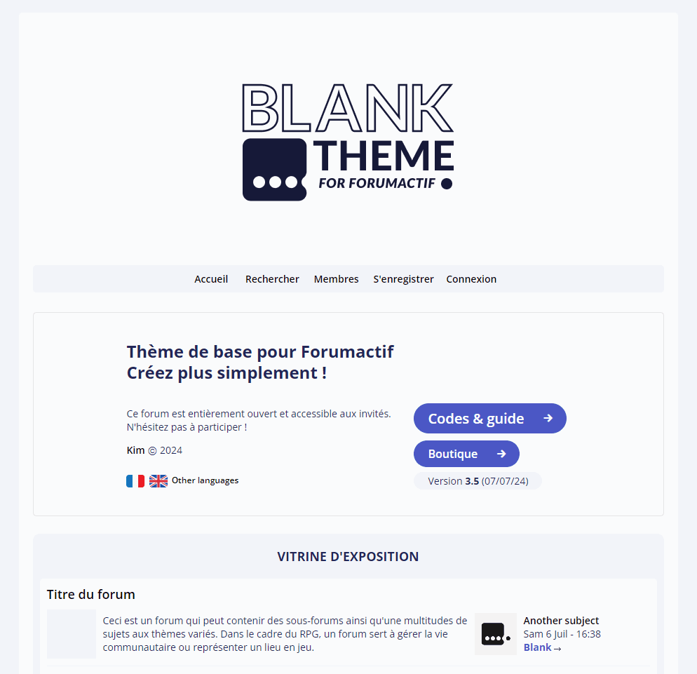 Aperçu du Blank theme